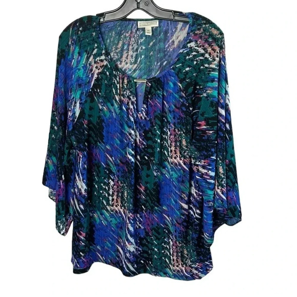 Y2K Dana Buchman boho loose fit kimono  blouse,Multicolor,PTP 24” scoop,office - Picture 1 of 15